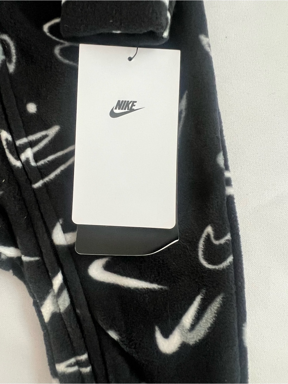 Nike Black Fleece Footed One-Piece with White Swoosh Print - Picture 3 of 6